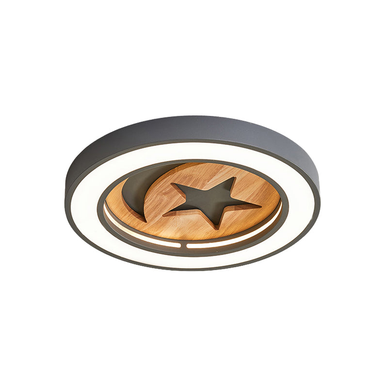 Kids Acrylic Modern Led Ceiling Lamp Slim Circle Design With Star Pattern Ideal For Bedroom