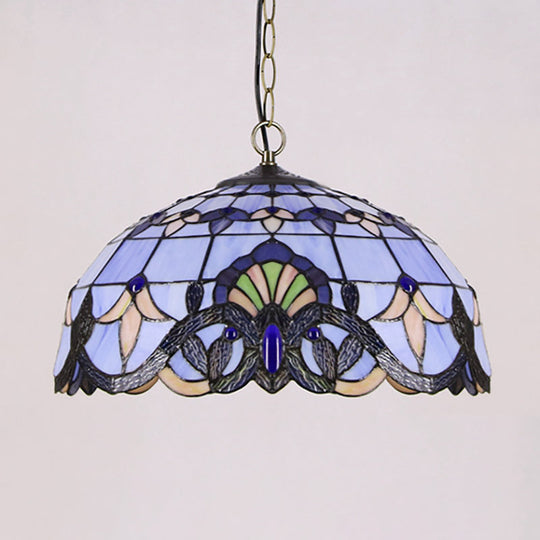 Victorian Stained Glass Dome Shade Pendant Ceiling Light - Single Fixture