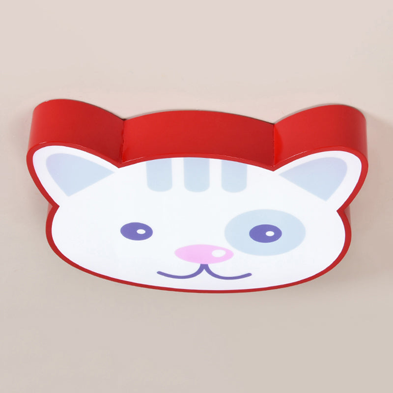 Cat Shaped Red Animal Ceiling Lamp - Metal & Acrylic Flush Light For Kitchen Foyer