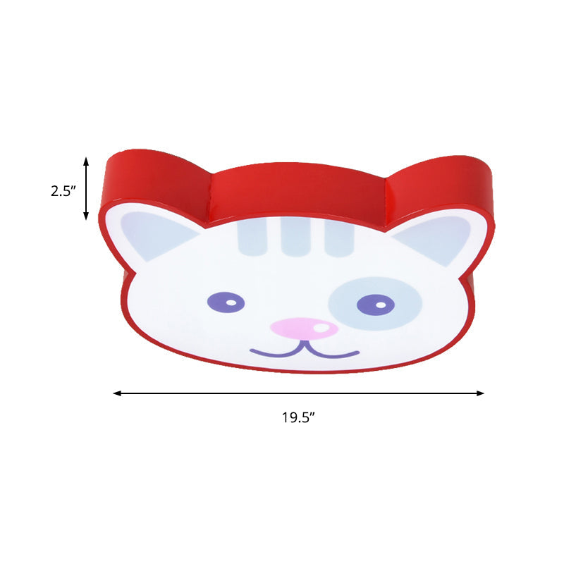 Cat Shaped Red Animal Ceiling Lamp - Metal & Acrylic Flush Light For Kitchen Foyer