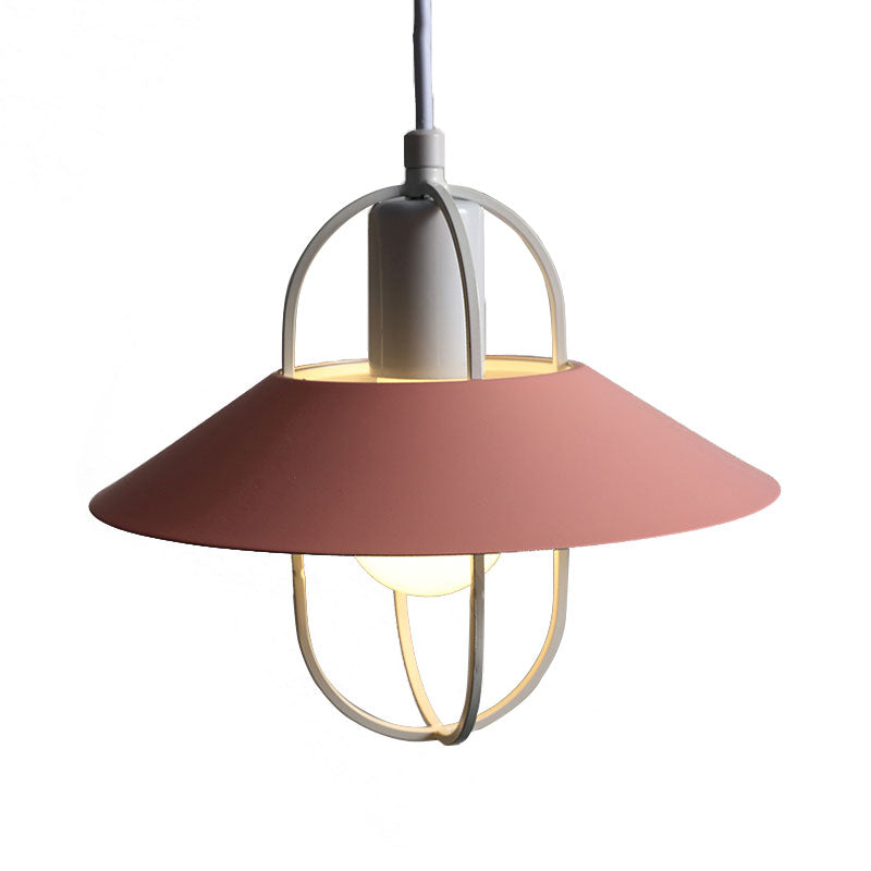 Modern Metal Hanging Light - Black/Pink/White Lantern Suspension 1