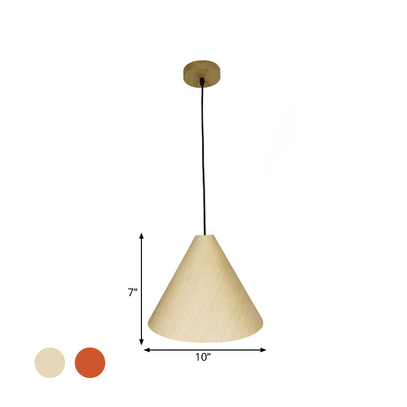 Rustic Red/Beige Hanging Lamp With Conic Wood Shade - 10’/13’ Wide