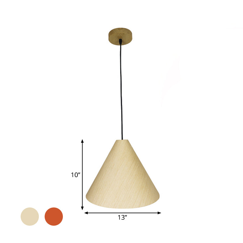 Rustic Red/Beige Cafe Suspension Lamp With Conic Wood Shade - 10/13 Wide