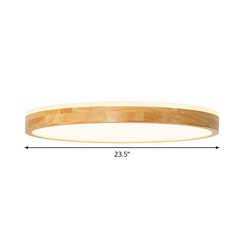 Minimalist Wood Circular Flush Mount Ceiling Light Fixture - Led With Beige Shade 12’/15’/19’ Width