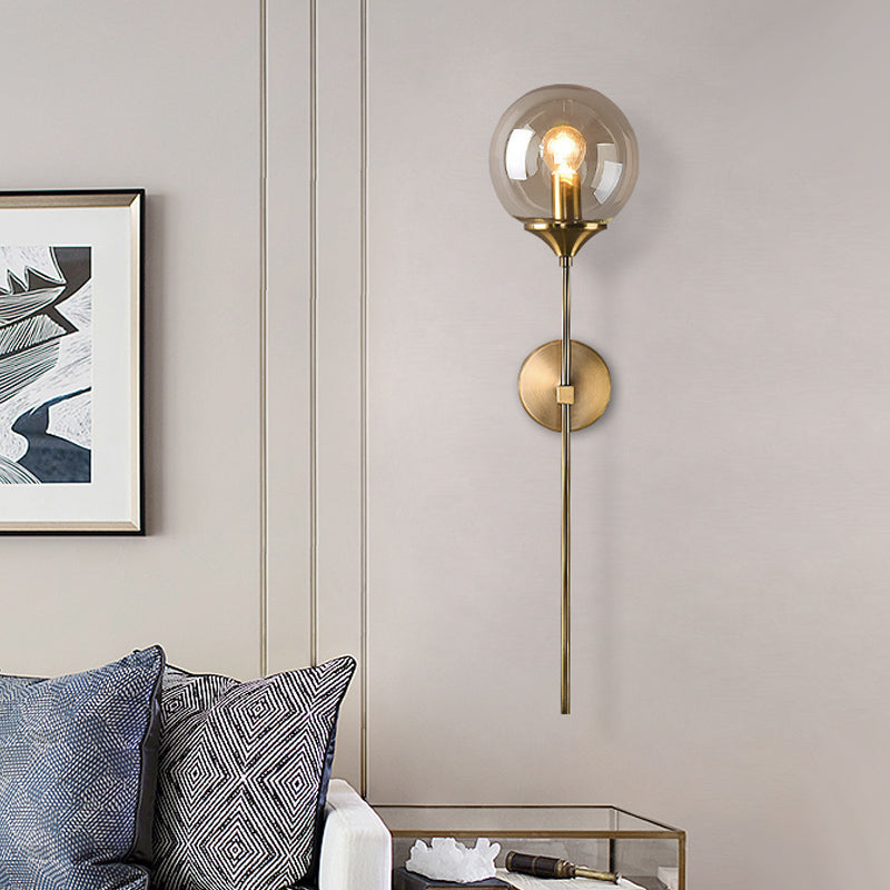 Amber/Smoke Gray Glass Brass Sconce Wall Lamp With Single Bulb - Simple And Elegant Light Fixture