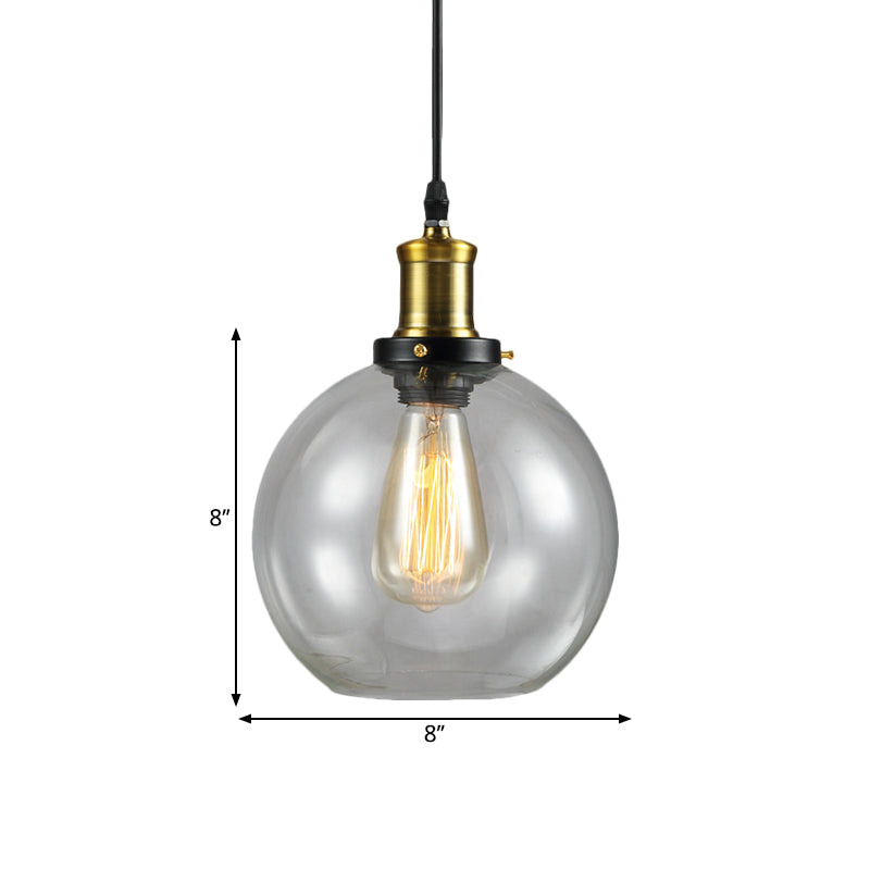 Vintage Brass Hanging Ceiling Light With Clear Glass Cone/Globe Pendant For Living Room