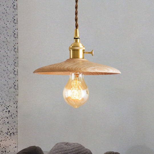Brown/Beige Conical Living Room Suspension Light - 1 Contemporary Hanging Lamp In Wood Finish