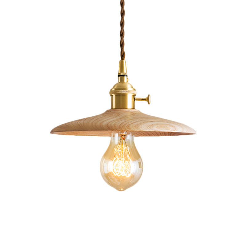 Brown/Beige Conical Living Room Suspension Light - 1 Contemporary Hanging Lamp In Wood Finish