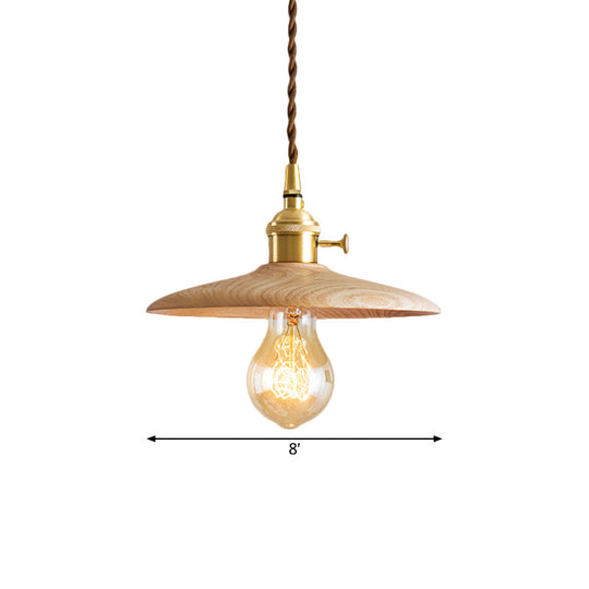 Brown/Beige Conical Living Room Suspension Light - 1 Contemporary Hanging Lamp In Wood Finish