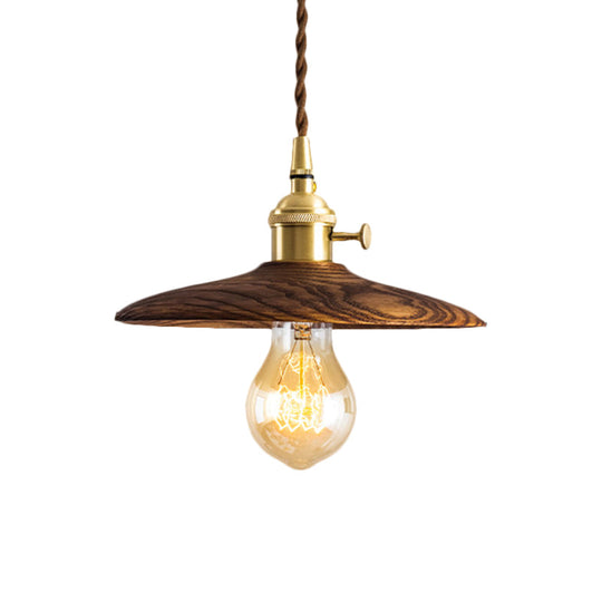 Brown/Beige Conical Living Room Suspension Light - 1 Contemporary Hanging Lamp In Wood Finish