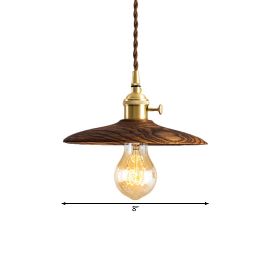 Brown/Beige Conical Living Room Suspension Light - 1 Contemporary Hanging Lamp In Wood Finish