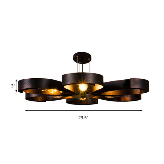 Vintage Bronze/Rust Flower Chandelier - Farmhouse Style 6-Light Pendant Light With Adjustable Cord
