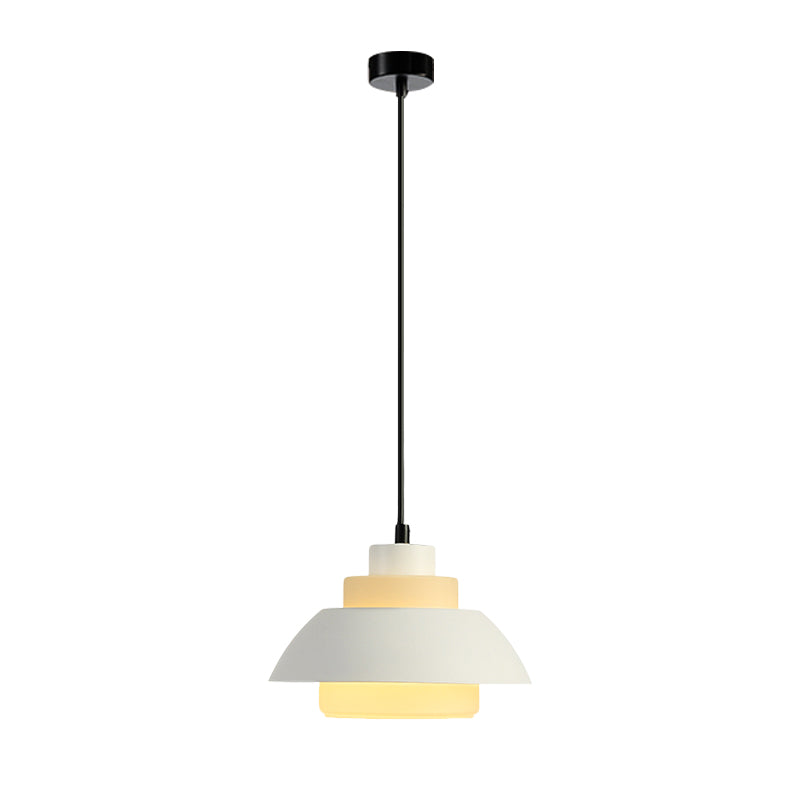 Stylish Black/White Flared Shade Hanging Lamp - Macaron 1 Light Pendant For Dining Room White