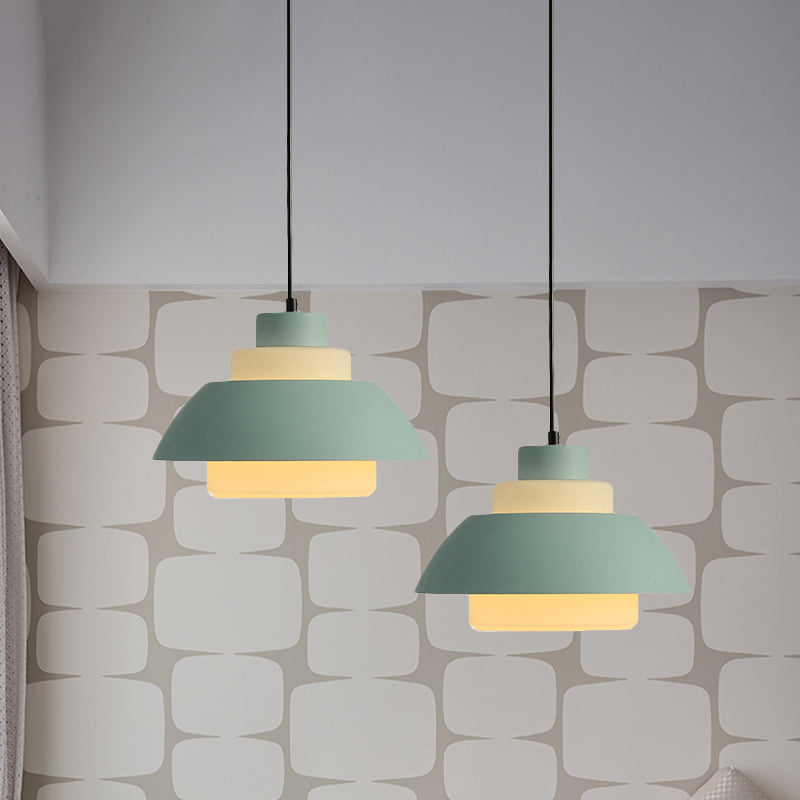 Stylish Black/White Flared Shade Hanging Lamp - Macaron 1 Light Pendant For Dining Room