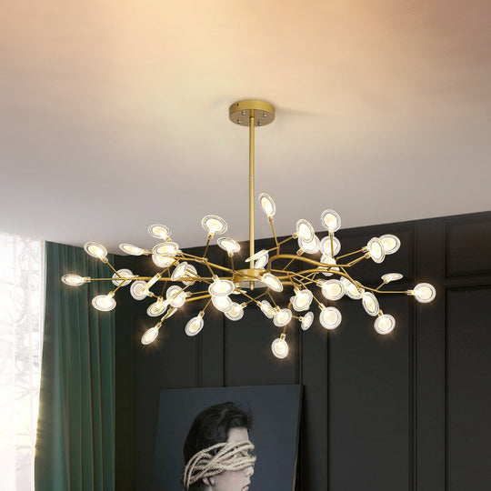 Modern Gold Finish Chandelier With Branch Arm Pendant - Multi-Light Metal Ceiling Fixture 54 /