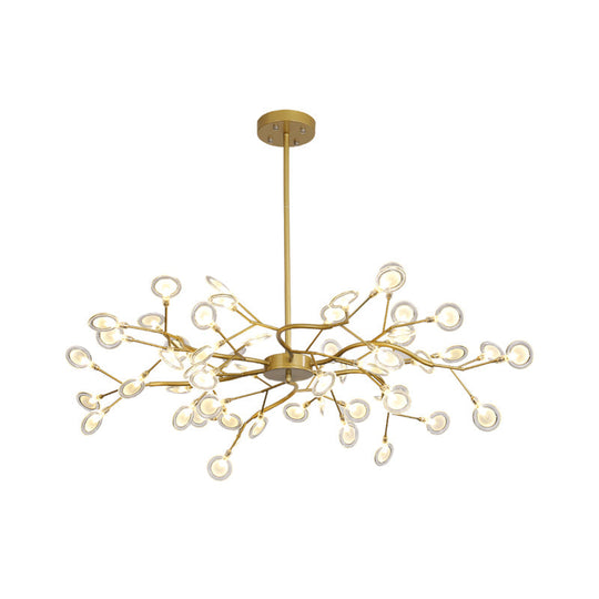 Modern Gold Chandelier With Branch Arm: Multi-Light Metal Pendant