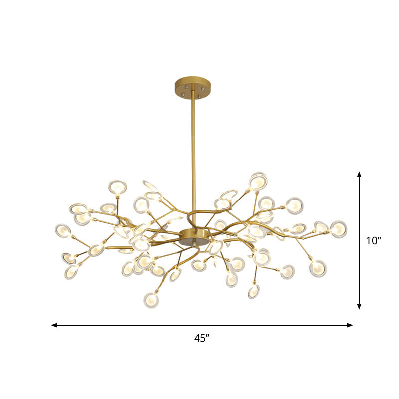 Modern Gold Finish Chandelier With Branch Arm Pendant - Multi-Light Metal Ceiling Fixture
