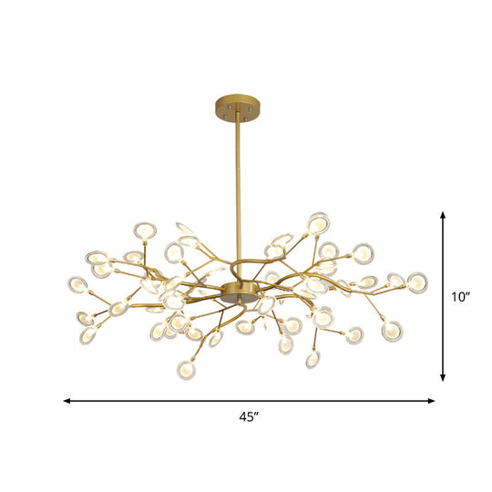 Modern Gold Chandelier With Branch Arm: Multi-Light Metal Pendant