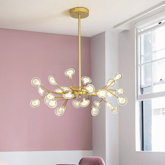 Modern Gold Finish Chandelier With Branch Arm Pendant - Multi-Light Metal Ceiling Fixture 30 /