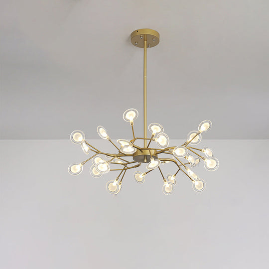 Modern Gold Finish Chandelier With Branch Arm Pendant - Multi-Light Metal Ceiling Fixture