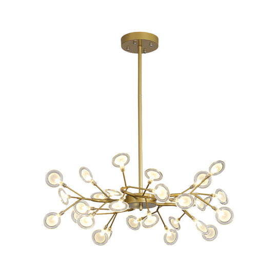 Modern Gold Finish Chandelier With Branch Arm Pendant - Multi-Light Metal Ceiling Fixture