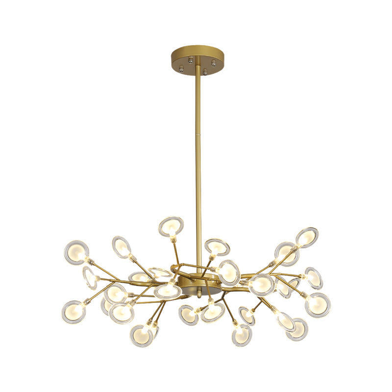 Modern Gold Chandelier With Branch Arm: Multi-Light Metal Pendant