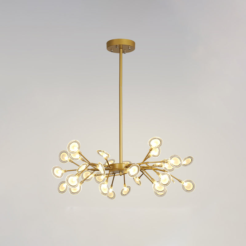 Modern Gold Finish Chandelier With Branch Arm Pendant - Multi-Light Metal Ceiling Fixture