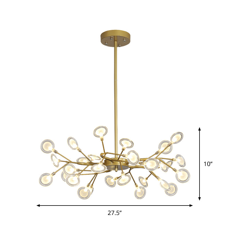Modern Gold Finish Chandelier With Branch Arm Pendant - Multi-Light Metal Ceiling Fixture