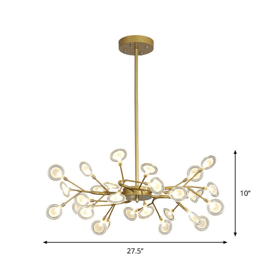 Modern Gold Finish Chandelier With Branch Arm Pendant - Multi-Light Metal Ceiling Fixture