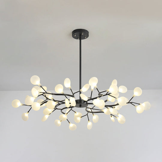 Frosted Black Branch Chandelier - Modern Metallic Suspended Light For Restaurants