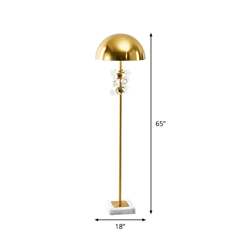 Modern Gold Floor Lamp With Metallic Domed Shape And Crystal Drip Accents