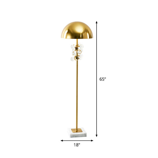 Modern Gold Floor Lamp With Metallic Domed Shape And Crystal Drip Accents