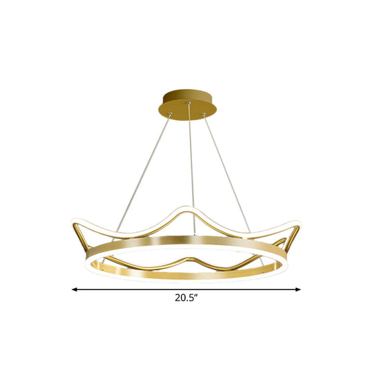 Modern Gold Crown Chandelier - Stylish 20.5’/27.5’ Dia Led Pendant Light In Warm/White