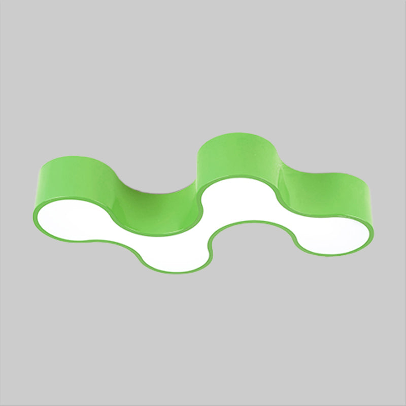 Kids Led Bedroom Flush Mount Lamp Fun Blue/Yellow/Green Ceiling Lighting With Earthworm Acrylic