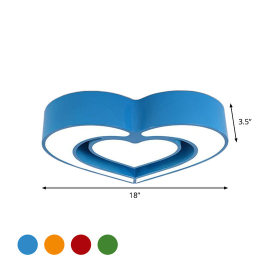 Kids’ Acrylic Dual Loving Heart Led Flush Ceiling Light - Red/Yellow/Blue Mount Lamp For Bedroom