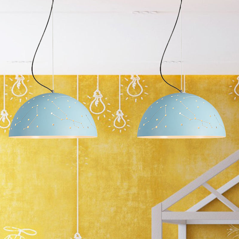 Minimalist Metal Hanging Ceiling Light With 1 Semisphere Pendant In Blue/Green/Yellow