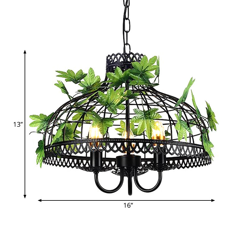 4-Head Plant Pendant Chandelier With Basket/Bowl Iron Cage - Black Ideal For Rural Restaurants