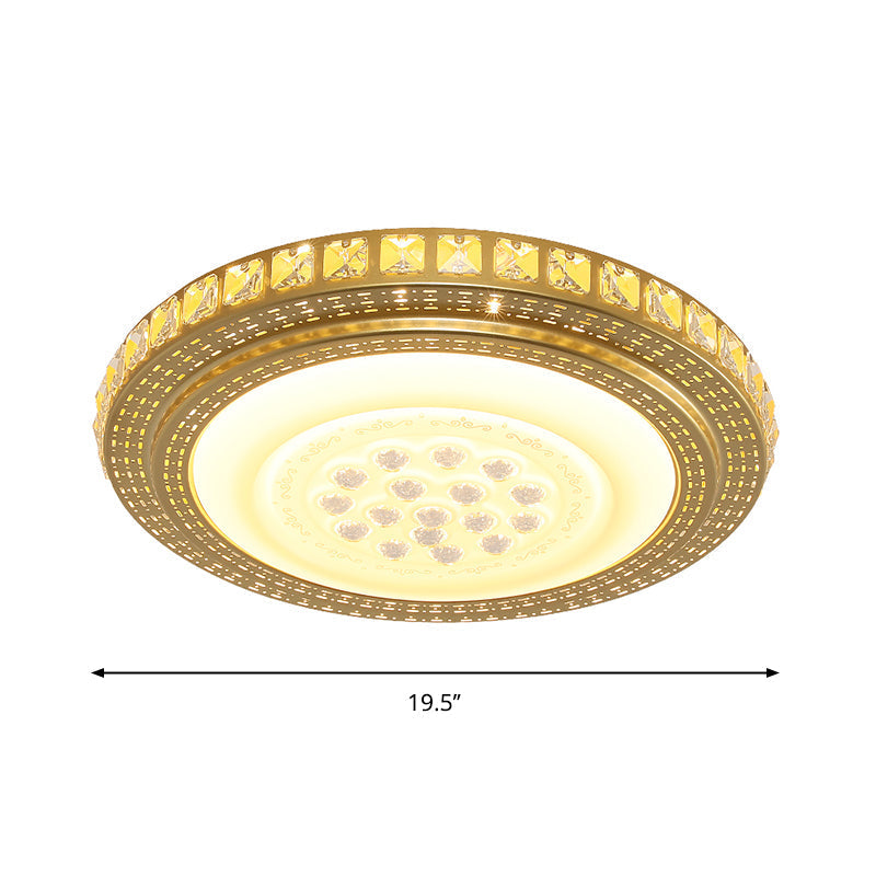 16’/19.5’ W Led Gold Flush Mount Light With Crystal Shade For Parlor Ceiling Lighting