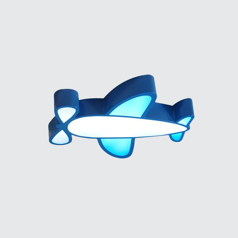 Kids Led Flush Light Fixture With Battle-Plane Design - Acrylic Shade In Red/Yellow/Blue Warm/White