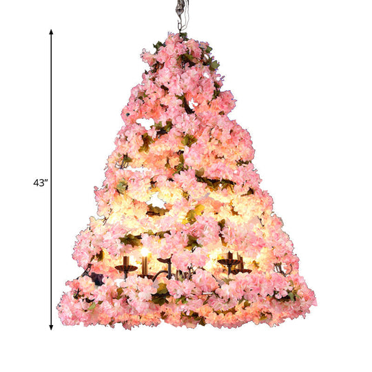 Rustic Pink Blooming Christmas Tree Chandelier: Wine Club Led Pendant Light With Metallic Finish
