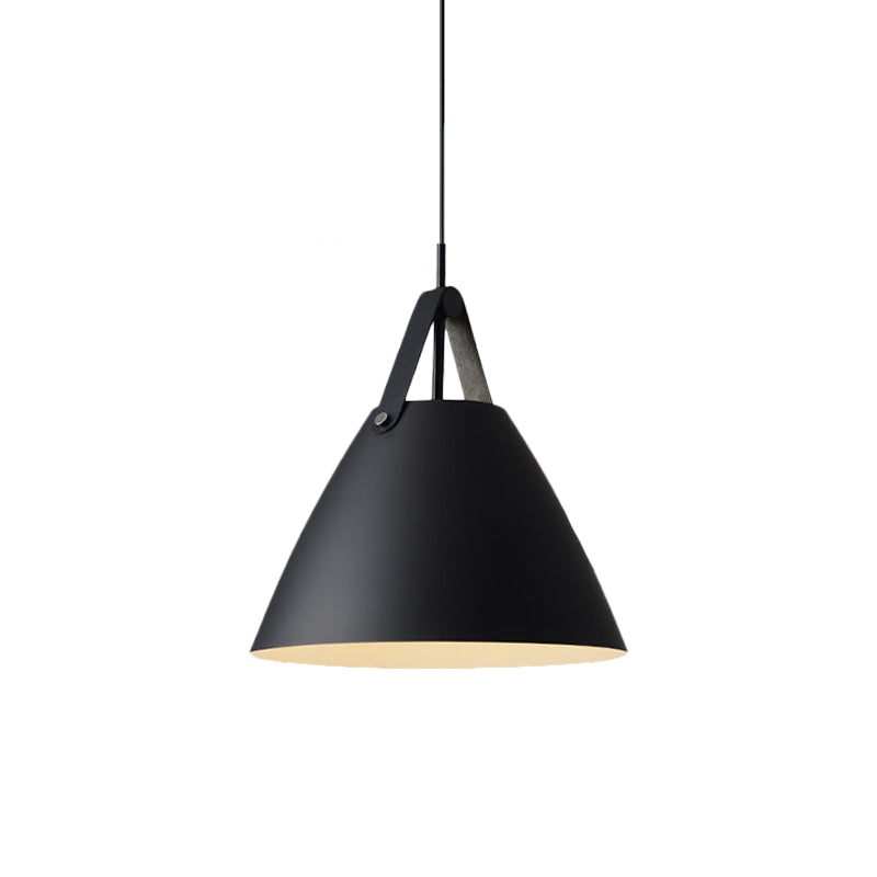 Nordic Metal Truncated Cone Pendant With Leather Strap - 1-Light Suspension Lighting (10.5/14 W)