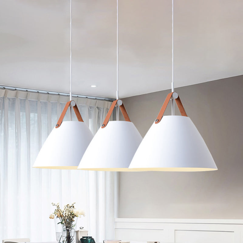 Nordic Metal Truncated Cone Pendant With Leather Strap - 1-Light Suspension Lighting (10.5/14 W)