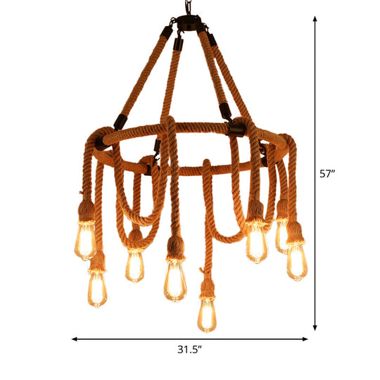 Brown Circle Ceiling Suspension Lamp - Lodge Style 6/8 Lights Restaurant Chandelier With Naked Bulb