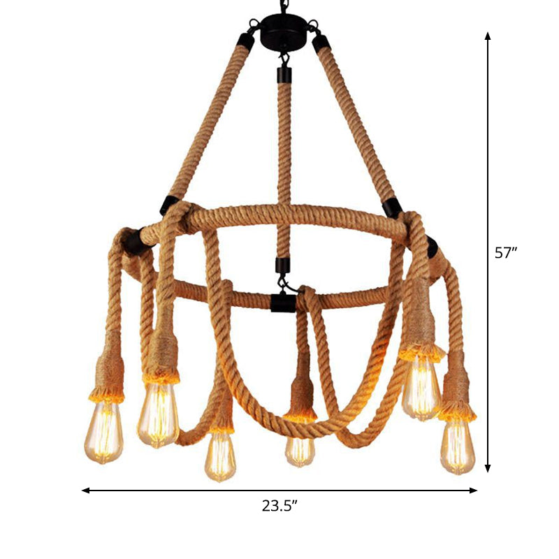 Brown Circle Ceiling Suspension Lamp - Lodge Style 6/8 Lights Restaurant Chandelier With Naked Bulb