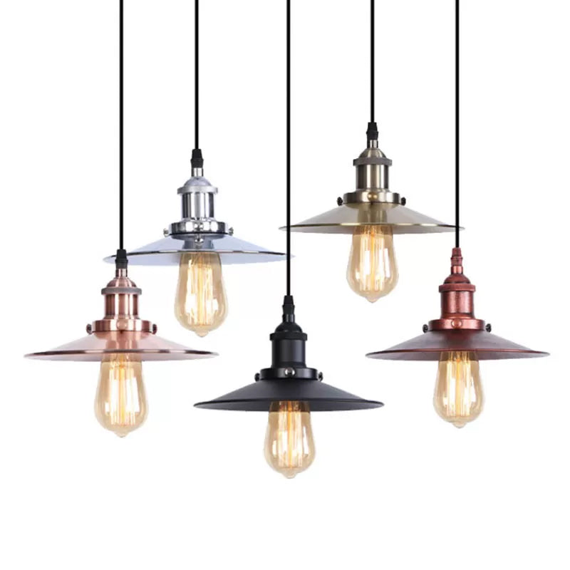 Flared Hanging Light Fixture - 1 Head Iron Ceiling Lamp In White/Chrome Warehouse Design