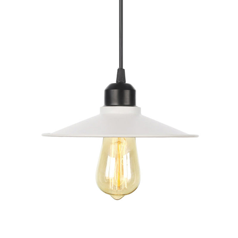 Rustic Ceiling Lamp With Flared Iron Shade For Living Room - Black/White Pendant Light Kit