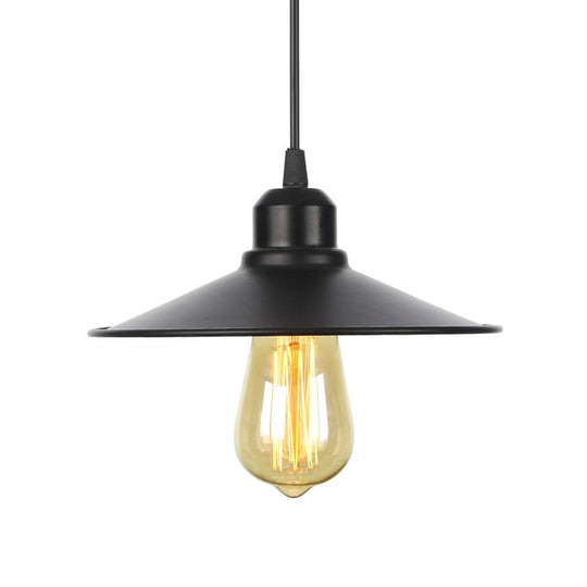 Rustic Ceiling Lamp With Flared Iron Shade For Living Room - Black/White Pendant Light Kit