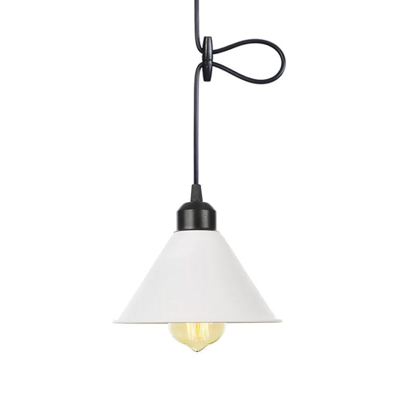 Rustic Ceiling Lamp With Flared Iron Shade For Living Room - Black/White Pendant Light Kit
