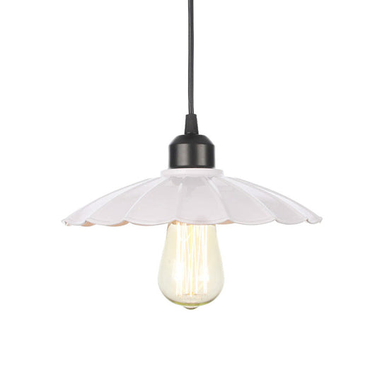 Rustic Ceiling Lamp With Flared Iron Shade For Living Room - Black/White Pendant Light Kit