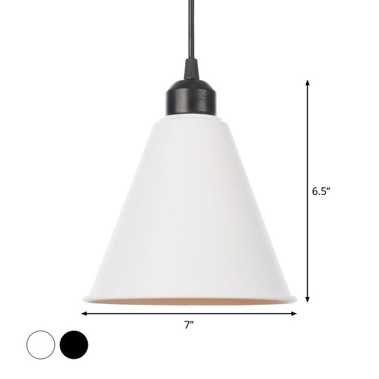 Rustic Ceiling Lamp With Flared Iron Shade For Living Room - Black/White Pendant Light Kit